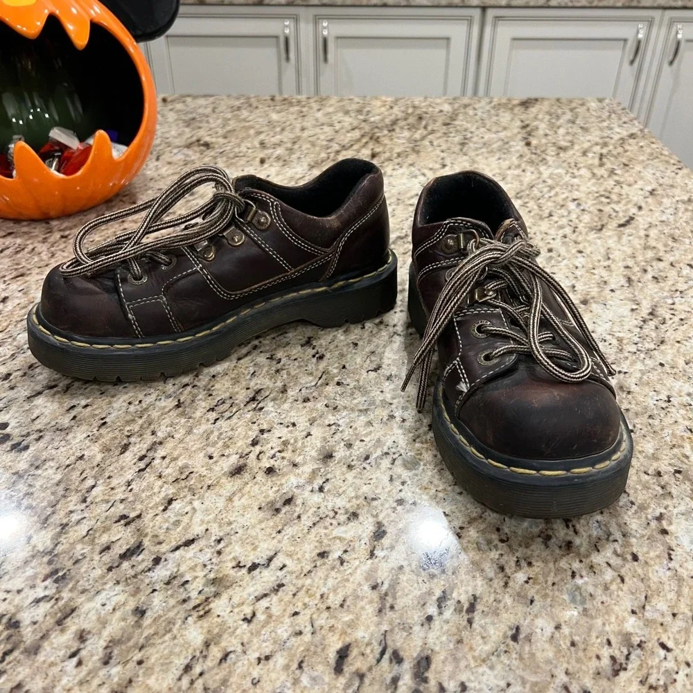 Dr. Martens 8A79 Brown Leather Chunky Oxford Shoes US Womens 6 Lug Sole